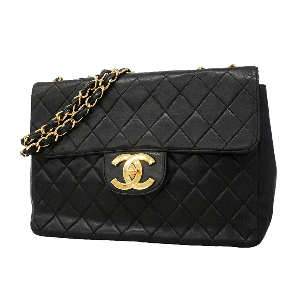 Chanel Shoulder Bag, Large Matelassé, Double Chain, Lambskin, Black, Women's,...